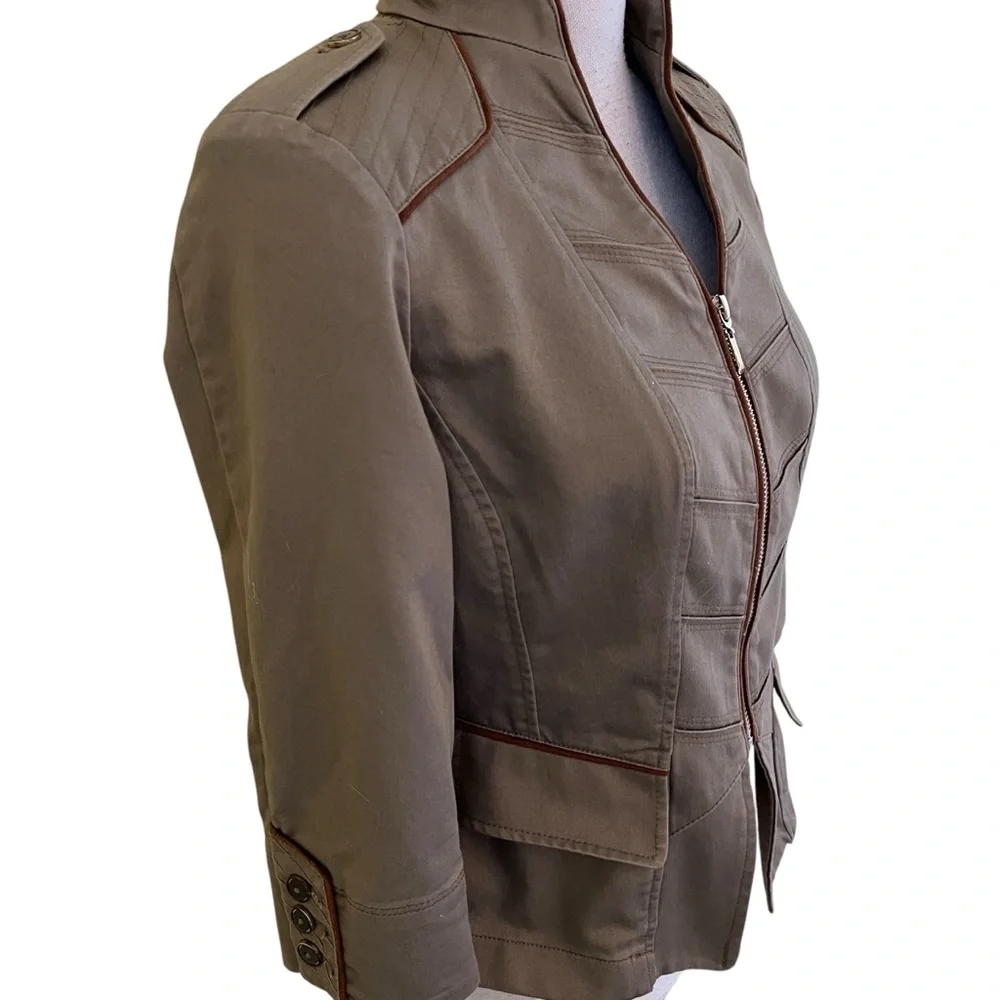 White House Black Market Olive Green Military Style Fitted Jacket 0